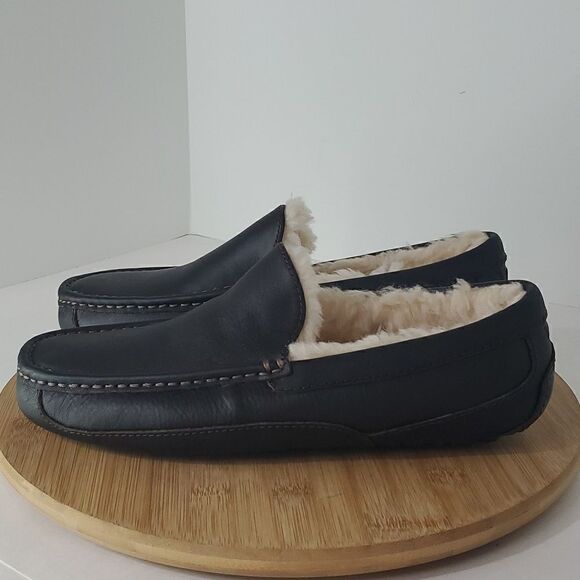 UGG Men's Ascot Slipper Dark Spice Leather Sheep Wool Size 9 NWOB - Picture 4 of 12